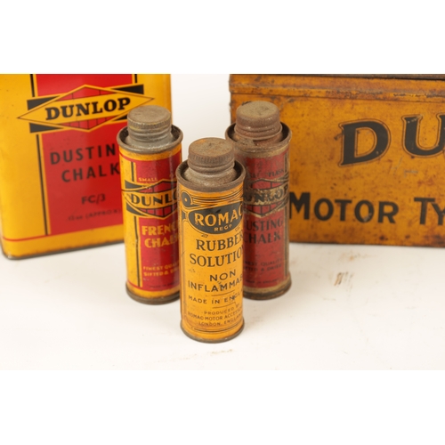 19 - A COLLECTION OF VINTAGE DUNLOP TYRE REPAIR ACCESSORIES including dusting chalk and rubber solution