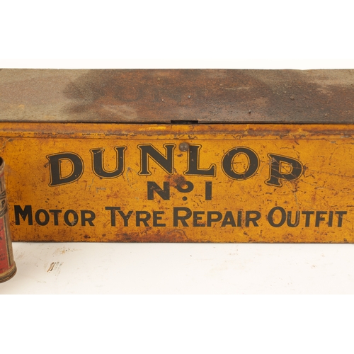 19 - A COLLECTION OF VINTAGE DUNLOP TYRE REPAIR ACCESSORIES including dusting chalk and rubber solution