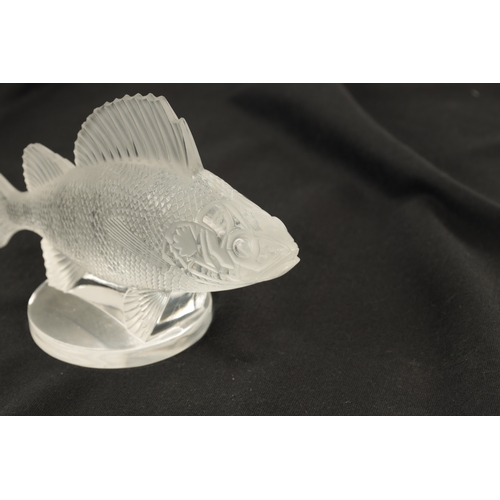 2 - A RENE LALIQUE 'PERCHE' CLEAR GLASS AND FROSTED CAR MASCOT mounted on a circular base moulded signat... 