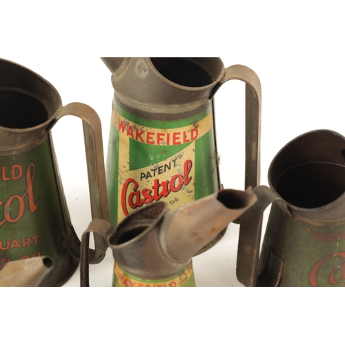 20 - A COLLECTION OF FIVE VINTAGE CASTROL OIL CANS of various sizes (Tallest is 23cm high)