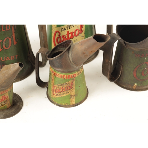 20 - A COLLECTION OF FIVE VINTAGE CASTROL OIL CANS of various sizes (Tallest is 23cm high)