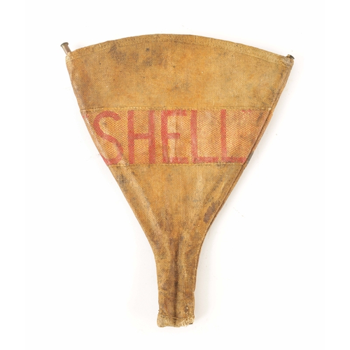 21 - A 1920S OR PROBABLY EARLIER SHELL FOLD FLAT CANVAS OIL FUNNEL - this type of funnel would almost cer... 