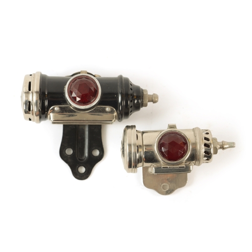 29 - A JOSEPH LUCAS CHROMED CYCLE REAR LIGHT NO.344 AND ANOTHER BLACK AND CHROME EXAMPLE both with red fa... 