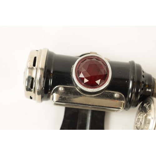 29 - A JOSEPH LUCAS CHROMED CYCLE REAR LIGHT NO.344 AND ANOTHER BLACK AND CHROME EXAMPLE both with red fa... 