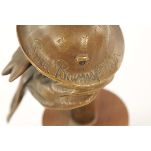 68 - A BRONZE OLD BILL CAR MASCOT BY BRUCVE BAIRNSFATHER, impressed signature on the hat, mounted on late... 