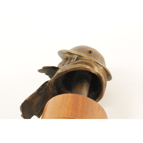 68 - A BRONZE OLD BILL CAR MASCOT BY BRUCVE BAIRNSFATHER, impressed signature on the hat, mounted on late... 