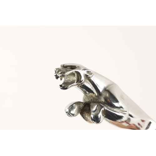 77 - A VINTAGE COLLECTION OF FIVE CHROMED JAGUAR CAR MASCOTS comprising four 'leaping cats' and a swallow... 