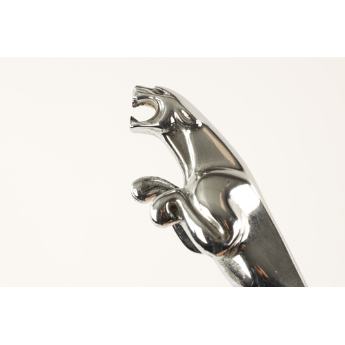 77 - A VINTAGE COLLECTION OF FIVE CHROMED JAGUAR CAR MASCOTS comprising four 'leaping cats' and a swallow... 