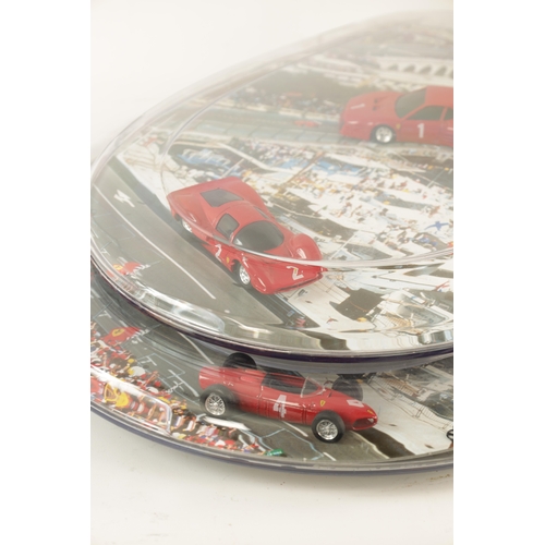 79 - A FERRARI-THEMED TOILET SEAT with Monaco backdrop containing 4 model Ferraris - bearing plaques 'ELI... 