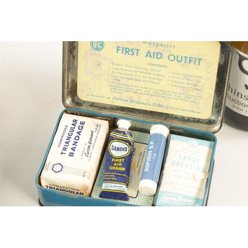 80 - TWO VINTAGE MOTORIST FIRST AID KITS one by RAC and one by Jaguar - in original containers. (25cm and... 