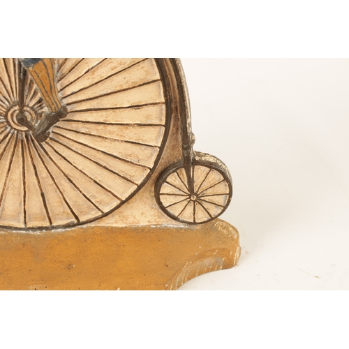 81 - A RARE 19TH CENTURY CAST IRON PAINTED DOORSTOP FORMED AS A CYCLIST MOUNTED ON A PENNY FARTHING decor... 