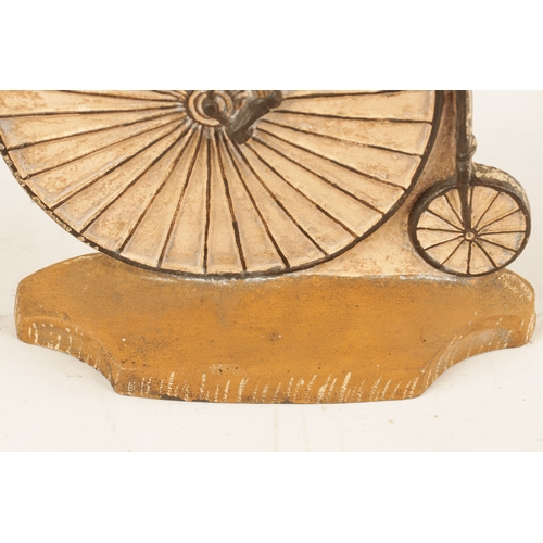 81 - A RARE 19TH CENTURY CAST IRON PAINTED DOORSTOP FORMED AS A CYCLIST MOUNTED ON A PENNY FARTHING decor... 