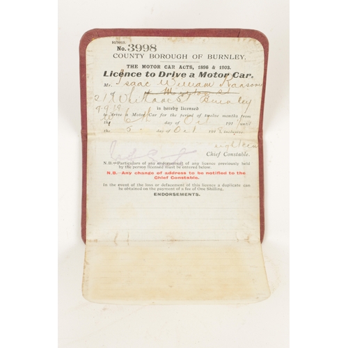 83 - AN ORIGINAL 1909 COUNTY BOROUGH OF BURNLEY DRIVING LICENSE