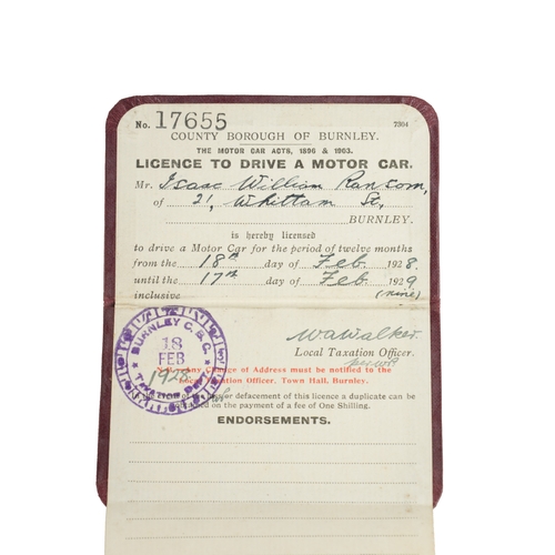 83e - AN ORIGINAL 1928 COUNTY BOROUGH OF BURNLEY DRIVING LICENSE