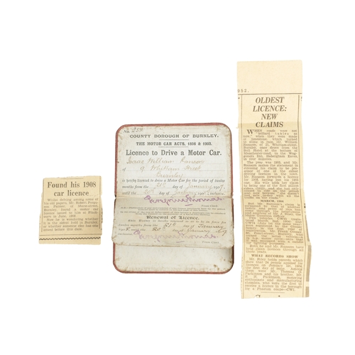 83f - AN ORIGINAL 1908 COUNTY BOROUGH OF BURNLEY DRIVING LICENSE