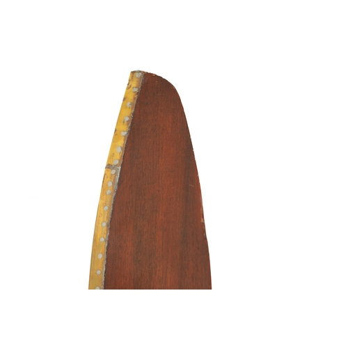 87 - A 1940S LAMINATED MAHOGANY 'CHEETAH X' PROPELLER with metal strap ends - bearing a plaque stamped 'D... 