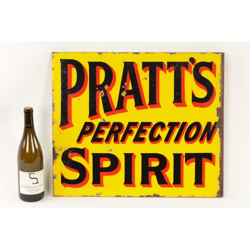 88 - A VINTAGE DOUBLE SIDED ENAMEL PRATT’S SIGN with yellow ground and black text (54cm wide, 46cm high)