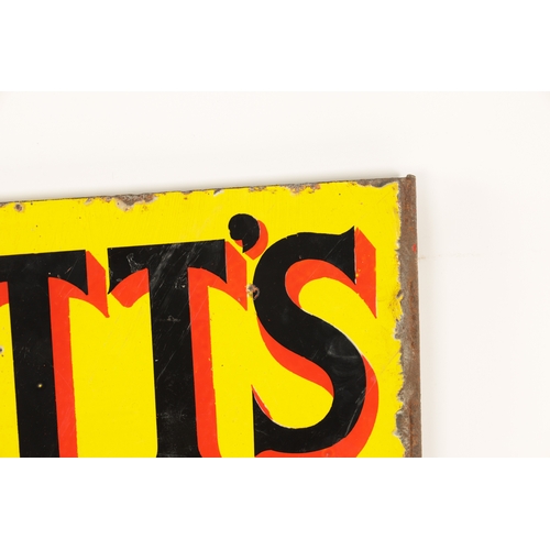 88 - A VINTAGE DOUBLE SIDED ENAMEL PRATT’S SIGN with yellow ground and black text (54cm wide, 46cm high)