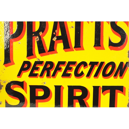 88 - A VINTAGE DOUBLE SIDED ENAMEL PRATT’S SIGN with yellow ground and black text (54cm wide, 46cm high)