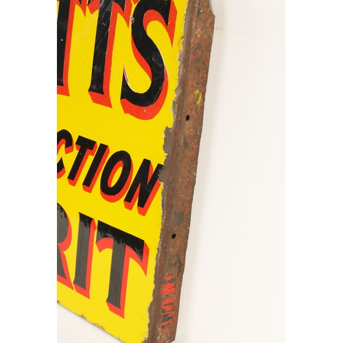 88 - A VINTAGE DOUBLE SIDED ENAMEL PRATT’S SIGN with yellow ground and black text (54cm wide, 46cm high)