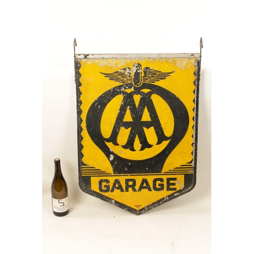 90 - AN 'AA GARAGE' DOUBLE SIDED ENAMEL HANGING SIGN BY 'FRANCO SIGNS' with metal frame and side mounting... 