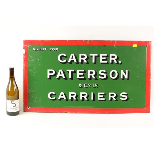 91 - A VINTAGE CARTER PATTERSON & CO. LD. CARRIERS RECTANGULAR ENAMEL SIGN with a green ground and red bo... 