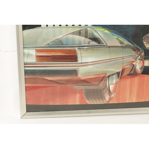 94 - AN ORIGINAL OGLE DESIGN MIXED MEDIA ARTWORK BY TOM KAREN the car sketches applied on an oil-painted ... 