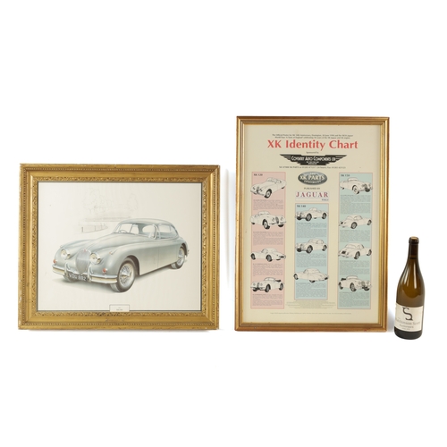 95 - TWO VINTAGE JAGUAR PRINTS one of the 'XK 150' dated 1957, the other of a 'XK Identity chart' - mount... 