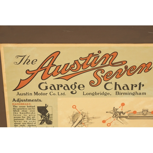 98 - AN AUSTIN SEVEN VINTAGE POSTER mounted on a framed board (118cm wide including frame)