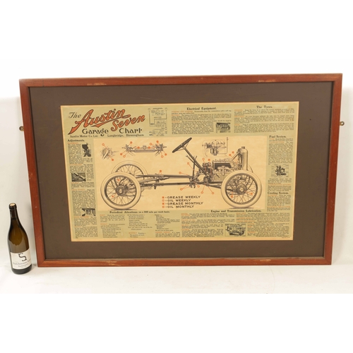 98 - AN AUSTIN SEVEN VINTAGE POSTER mounted on a framed board (118cm wide including frame)