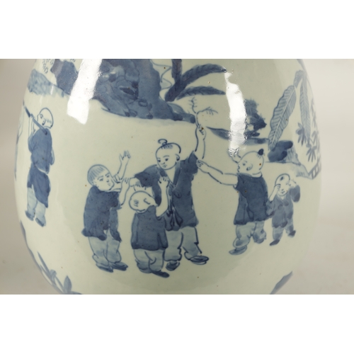 111 - A CHINESE BLUE AND WHITE PORCELAIN VASE of pear shape form decorated with boys playing in a garden l... 