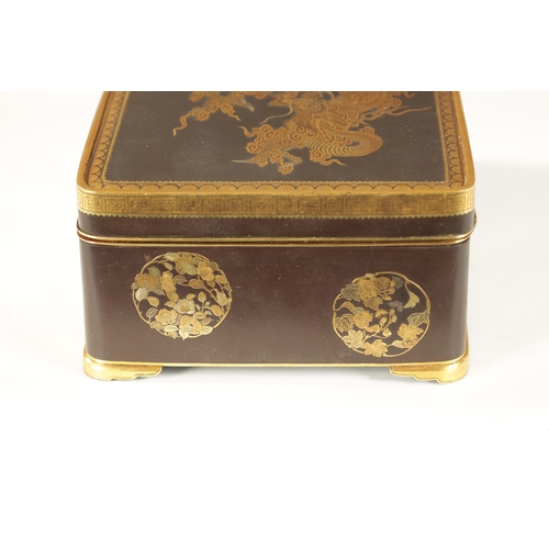 115 - A FINE JAPANESE MEIJI-PERIOD IRONWORK INLAID BOX BY KOMAI finely decorated with mixed metals depicti... 