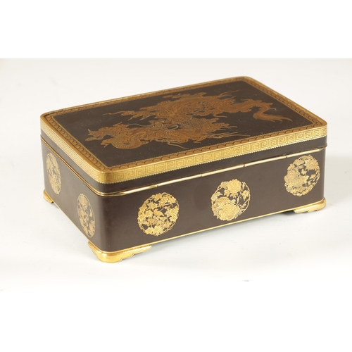 115 - A FINE JAPANESE MEIJI-PERIOD IRONWORK INLAID BOX BY KOMAI finely decorated with mixed metals depicti... 