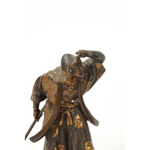 120 - A FINE QUALITY PAIR OF JAPANESE MEIJI PERIOD PATINATED BRONZE AND GILT SCULPTURES BY MIYAO modelled ... 