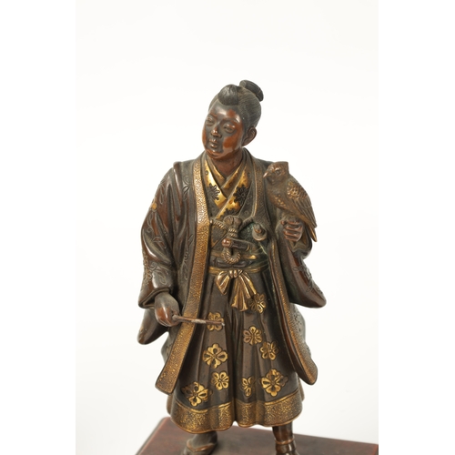 120 - A FINE QUALITY PAIR OF JAPANESE MEIJI PERIOD PATINATED BRONZE AND GILT SCULPTURES BY MIYAO modelled ... 