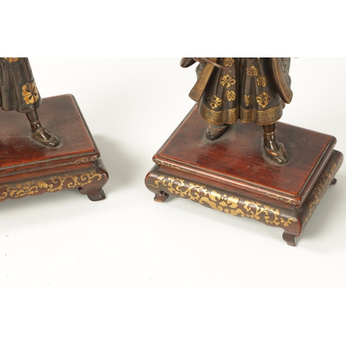 120 - A FINE QUALITY PAIR OF JAPANESE MEIJI PERIOD PATINATED BRONZE AND GILT SCULPTURES BY MIYAO modelled ... 