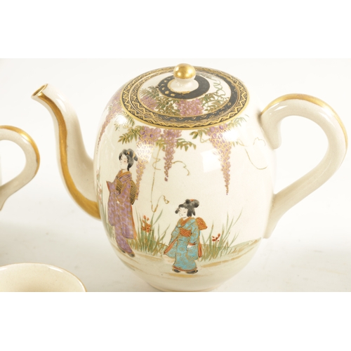 121 - A GOOD JAPANESE MEIJI PERIOD PORCELAIN SATSUMA TEA SERVICE comprising a teapot, milk jug, sugar bowl... 