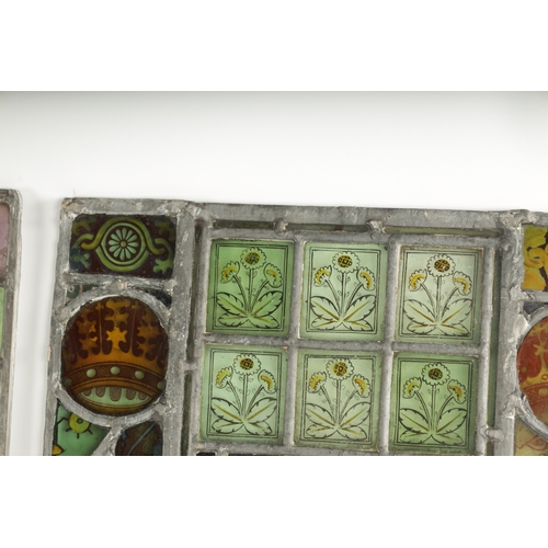 13 - A SET OF THREE 19TH-CENTURY STAINED GLASS WINDOWS having etched figural panels TOGETHER WITH A 19TH ... 