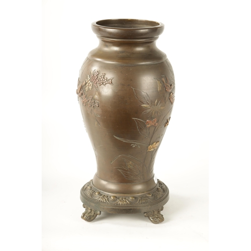 147 - A JAPANESE MEIJI PERIOD BRONZE MIXED METAL LAMP BASE decorated with birds amongst blossoming trees. ... 