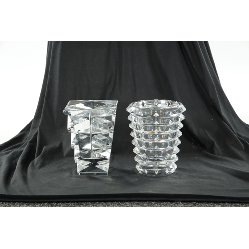 15 - TWO BACCARAT CRYSTAL GLASS VASES one Arlequin the other Totem design - both signed Baccarat France. ... 