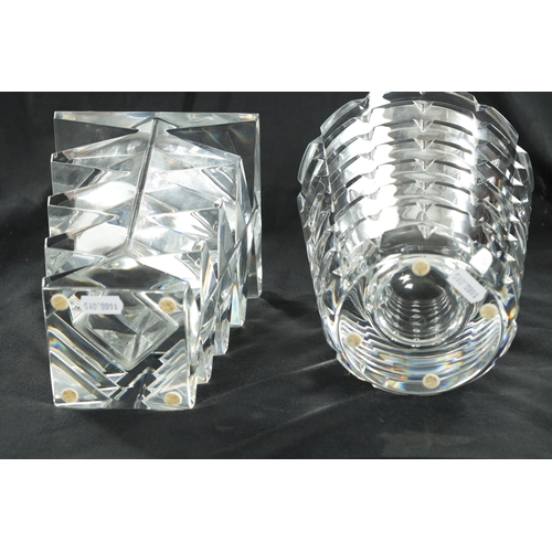 15 - TWO BACCARAT CRYSTAL GLASS VASES one Arlequin the other Totem design - both signed Baccarat France. ... 