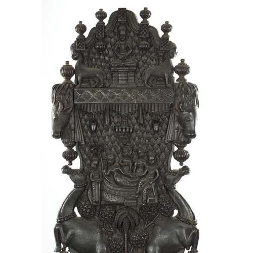 155 - AN IMPRESSIVE MATCHED PAIR OF 19TH CENTURY ANGLO INDIAN HARDWOOD SIDE CHAIRS with profusely carved d... 