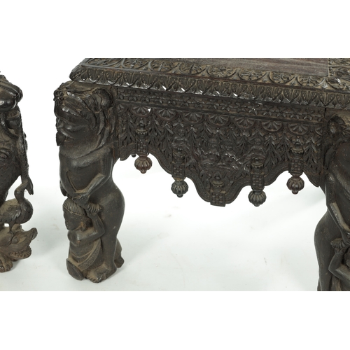 155 - AN IMPRESSIVE MATCHED PAIR OF 19TH CENTURY ANGLO INDIAN HARDWOOD SIDE CHAIRS with profusely carved d... 