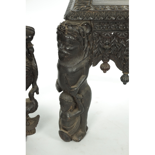 155 - AN IMPRESSIVE MATCHED PAIR OF 19TH CENTURY ANGLO INDIAN HARDWOOD SIDE CHAIRS with profusely carved d... 