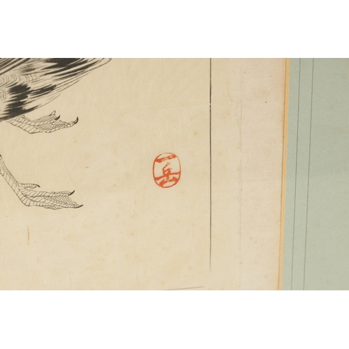 161 - A 19TH CENTURY JAPANESE MONOCHROME PAINTING OF A GOOSE signed and with inscribed panel, mounted and ... 