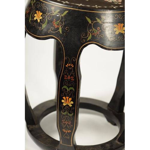 163 - A PAIR OF LATE 19TH CENTURY CHINESE LACQUERWORK AND MOTHER OF PEARL INLAID GARDEN SEATS the floral b... 