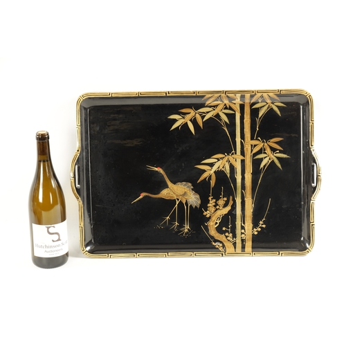 169 - A LATE 19TH CENTURY JAPANESE LACQUERWORK TRAY with gilt work decoration depicting two cranes under b... 