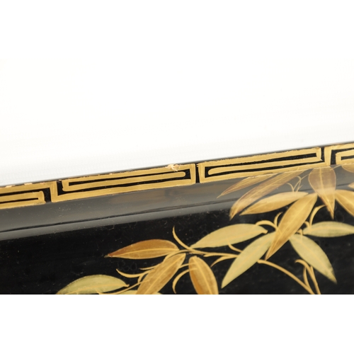 169 - A LATE 19TH CENTURY JAPANESE LACQUERWORK TRAY with gilt work decoration depicting two cranes under b... 