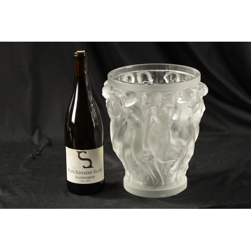 17 - A 20TH CENTURY LALIQUE BACCHANTES FROSTED GLASS VASE decorated with continuous relief moulded decora... 