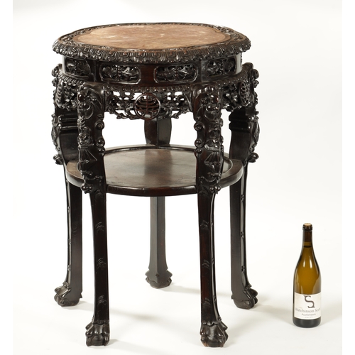 176 - AN OVERSIZED 19TH CENTURY CHINESE FINELY CARVED CENTRE TABLE /VASE STAND the slightly scalloped top ... 